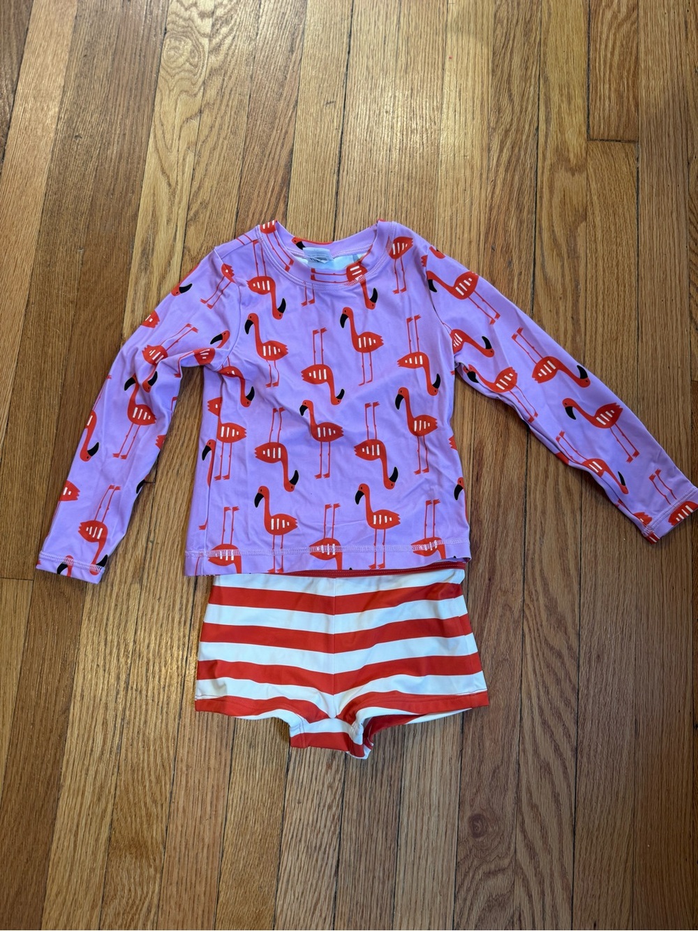 Hanna Andersson Lilac Flamingo Rash Guard Top and Shorts Set, Size 5, New